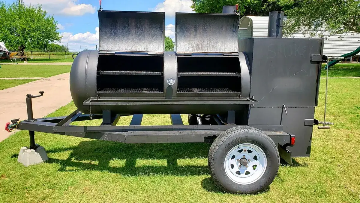 Trinity, the 250-gallon reverse-flow smoker trailer